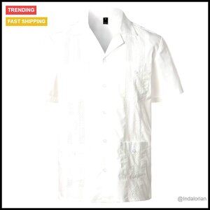Classic Cuban Guayabera Shirt Short Sleeve Button Down Relaxed Fit